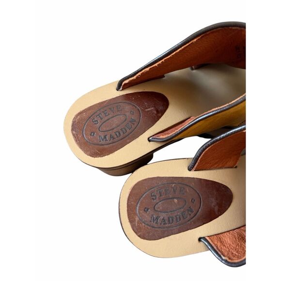 Steve Madden Ember Patchwork Platform Leather Sandals Mules 70s Y2K Wooden Chunk - Picture 4 of 12